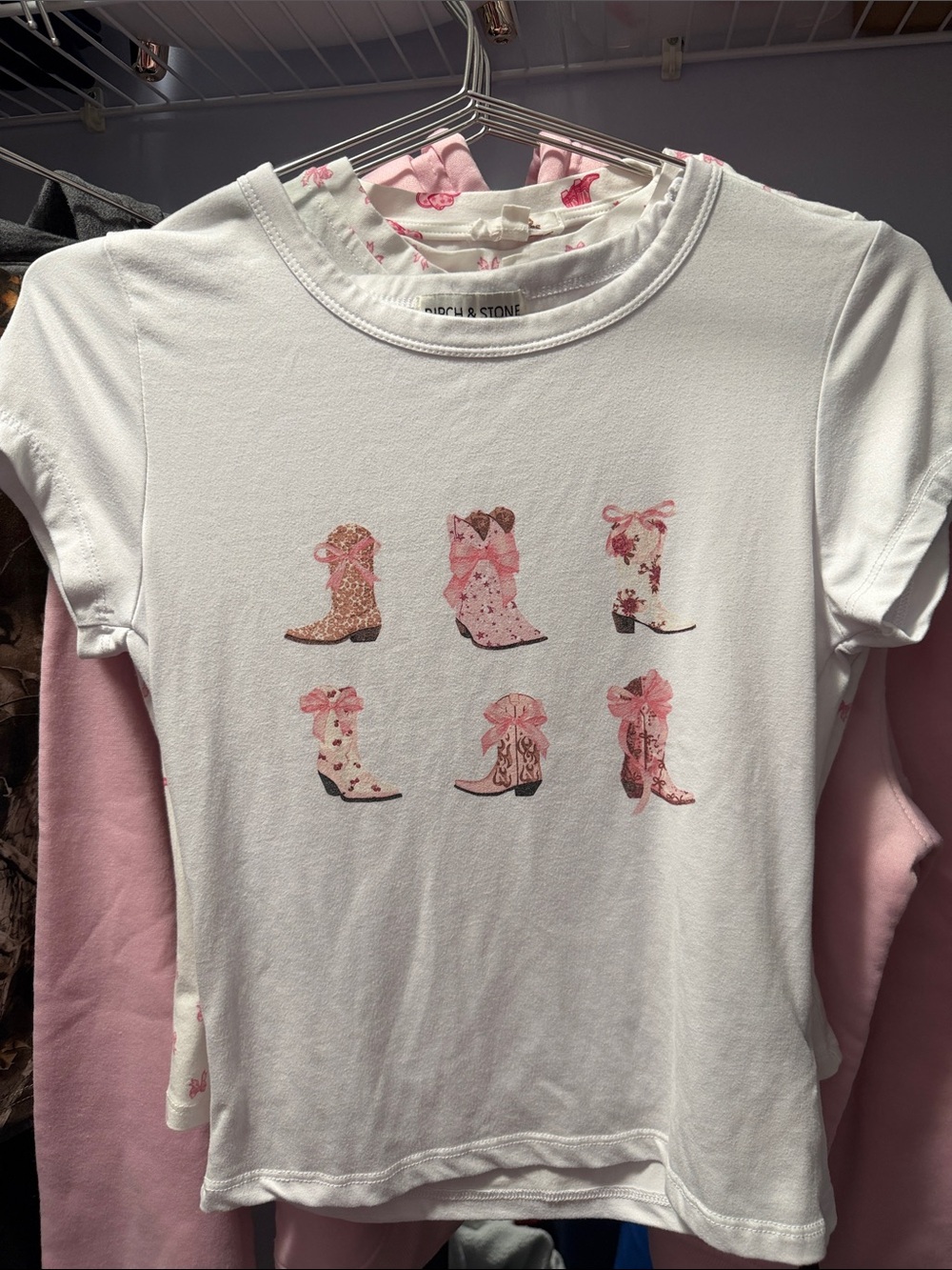 White Tee with Pink Cowboy Boot Graphic